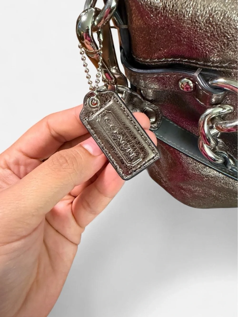 Vintage Coach Brooke F17165 Metallic Pewter Leather Hobo